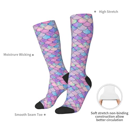 Image of Rainbow Mermaid Knee High Socks for Women Girls Fashion Women's Festival Stockings for Casual Running Work Travel