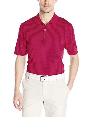 adidas Golf Men's Golf Climacool 2-Color Pencil Stripe Polo Shirt, Unity Pink F/Black, Medium