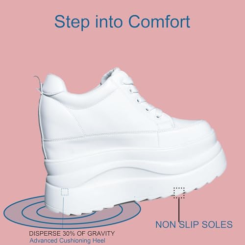 5 inch Black White Platform Sneakers for Women- 8cm Chunky Sole 5cm Hidden Wedge Heel-Leather Chunky Platform Shoes for Female Footwear4