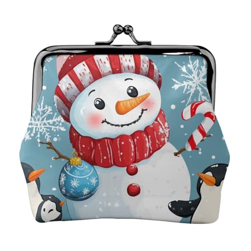 Pu Leather Buckle Coin Purse Snowman-Penguin-Christmas-Cane Girls Kiss-Lock Change Purse Wallets