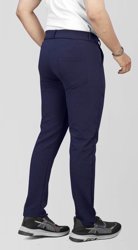 Image of MiraMichi Men's Slim Fit Formal Trousers - Crafted from Premium Lycra Blend Fabric, Solid Pattern, Ideal for Formal Occasions