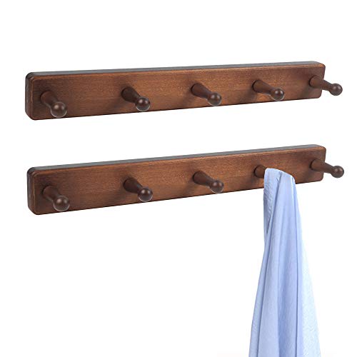 OROPY Solid Wood Coat Hook, Vintage Wall Mounted Rack with 5 Storage Pegs