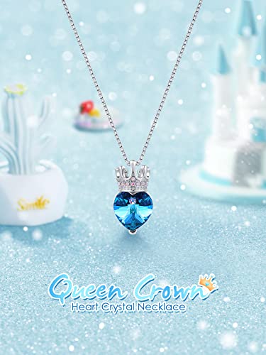 Cde Princess Queen Crown Necklace For Girls Women Love Heart Pendant Necklaces With Birthstone Crystal, Christmas Valentine’s Day Birthday Party Jewelry Gifts For Daughter Granddaughter Niece Teen Girl #TOP1