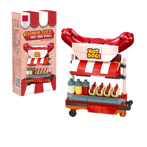 Fuleying Mini Stadt Stall Straßenansicht Bausteine Modell Set, Hot Dog Stall Klemmbausteine Bausatz, Imbissstube Simulation Architektur Sammlung BAU Modell Spielzeug (103 Teile)