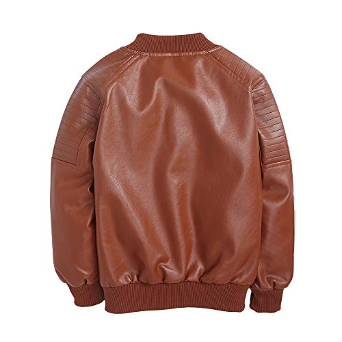 Image of Hopscotch Boys PU /PVC (Faux Leather) Solid Full-Sleeve Track Jacket in Brown Color