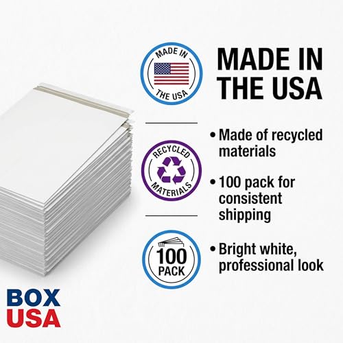 Image of BOX USA Rigid Mailers 9 inch x 12 inch (100-Pack) - Cardboard Mailer Envelopes for Photos, Documents, Prints - Stay Flat