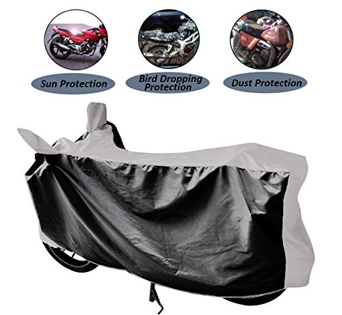 Image of Auto Hub Bike Cover Compatible with Hero Hf Deluxe with Mirror Pocket, Dustproof, Heat Resistant, Triple Stitched, Hf Deluxe Bike Cover- Black, Silver