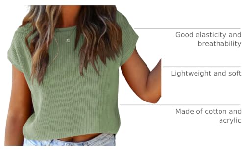 Image of LCXWFE Womens Summer Cropped Sweater Vest Trendy Cap Sleeve Crop Tops Crew Neck Loose Knit Tank Top