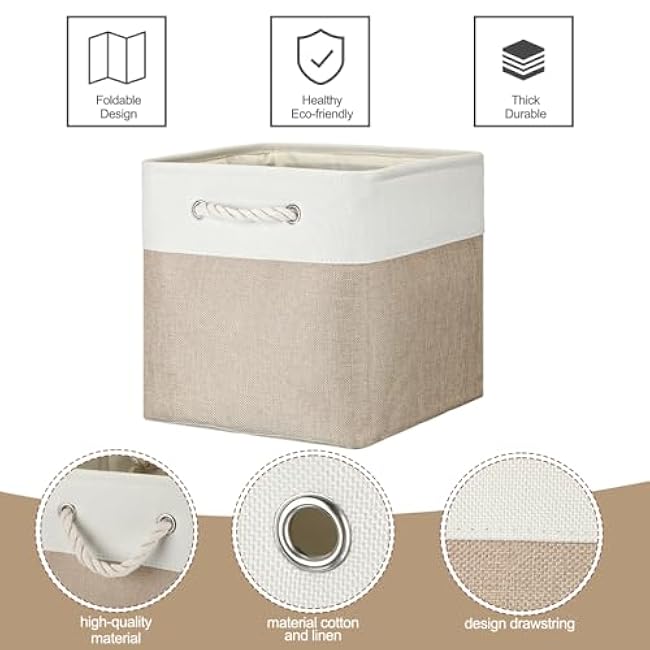 meekoo 8 Pack Collapsible Storage Bins Fabric Storage Bins Polyester Fabric Baskets with Handles Linen Closet Organizer for Shelf Home Closet Towels Toys(12 x 12 x 12 in,Beige)