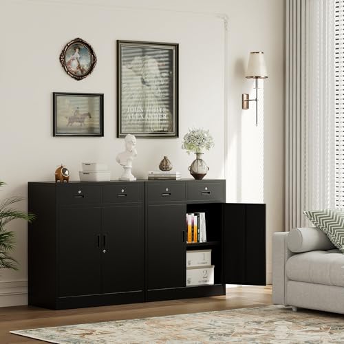 Storage Cabinet, 36 Inch Tall Metal Storage Cabinet with Doors and Shelves, Metal Cabinet with Drawers, Pantry Cabinets for Kitchen Storage, Garage Cabinet for Living, Dining Room.