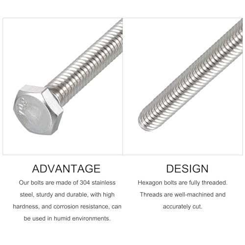 Image of METALLIXITY Hex Head Bolts (1 /4-20 x 2) 5Pcs, 304 Stainless Steel 18-8, Fully Threaded, External Hex Drive, Plain Finish, Hex Head Screw Bolt, Silver