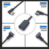 BRIEFCEC USB 3.0 Adapter Kábel 90 Fokos Hajlított Csatlakozó 30cm Fekete Laptop PC TV PS4 Hub Kompatibilis 2 Darabos Csomag 6