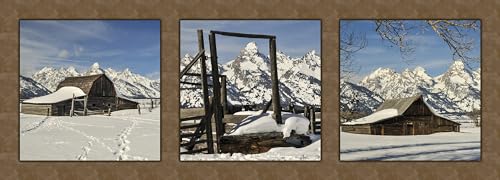 Morman Row Tetons in Winter Fabric Panel - NPGT-003, Panel Size is 25” X 9”, Quality Quilting Cotton