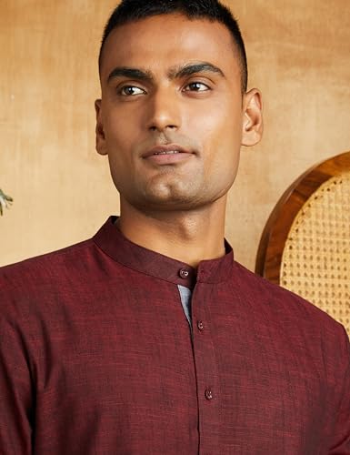 Image of Amazon Brand - Symbol Men's Solid Cotton Slub Short Kurta (Regular Fit)