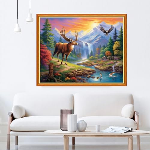 Image of Dooxvey Cross Stitch Kit for Adults Beginners - Stamped Needlepoint Embroidery Pattern, Lucky Deer 16x20 Inch, 11CT