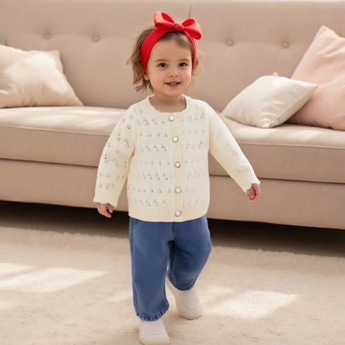 Newborn Baby Girl Knit Sweater Cardigan Solid Cutout Button Down Sweatshirt Top Jacket Outfit Infant Fall Clothes3