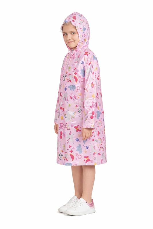 Image of Kids Waterproof PVC Raincoat with Hood & Sleeves | Lightweight, Portable Rain Wear for Boys & Girls | Button Closure with Storage Bag