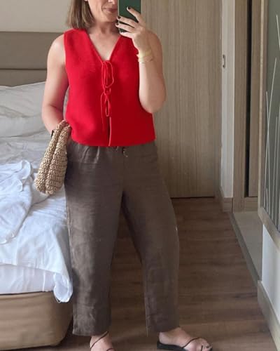 Womens Tie Front Sweater Vest Knit V Neck Lace Up Sleeveless Cardigan Casual Knitted Vest4