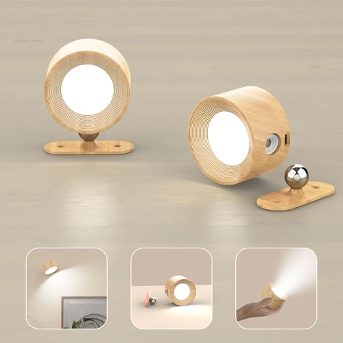 Image of Koopala 2PACK LED Wall Lamps with Rechargeable Battery Operated, Wall Mounted Lights with 3 Brightness 3 Color Temp Removable Charging 360Rotate Magnetic, Cordless Wall Sconces for Reading Bedside