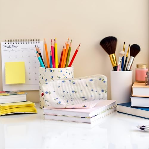 Image of Blue Women Fresh Style Pencil Bag Pencil Case Pen Holder Coin Pouch, Pen, and Marker Cases，Simple Cosmetic Storage Bags Makeup Bag Office Stationery Organizer, and Marker Cases