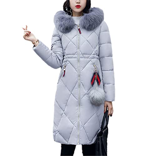Veste d'hiver femme col fourrure manteau grande taille XXL chaud gris manches longues