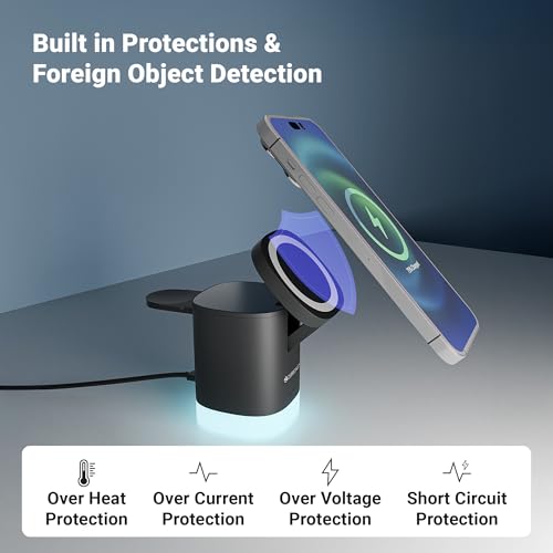 Image of Zebronics 3-in-1 Wireless Foldable Charging Pad with 23W Output, MagSafe Compatible, Fast Charging, Built-in Protection, FOD, 1m Type-C Cable, for iPhone 16 /15 /14 /13 /12 Series(MagBoost 50,Matt Black)