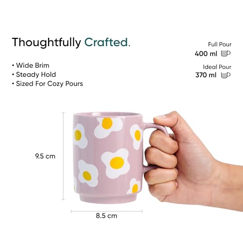 Image of Shay Ceramic Mug, 2 Pc, Egg & Avocado, 300ml | Glossy Finish | Ceramic Coffee Cup | Porcelain | Microwave Safe (Rise Mug - 2Pc - Egg & Avocado)