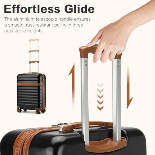 Kono 20 Inch Cabin Luggage Set, Lightweight Hard Shell Carry On Suitcase with Backpack Toiletry Bag, 3 Piece Travel Luggage Sets Approved for Ryanair EasyJet (Black/Brown) - Image 4