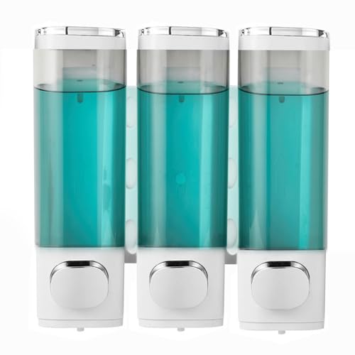 Ribech Soap Dispenser, 3 Chamber 300mL Shampoo and Conditioner Dispenser Pump