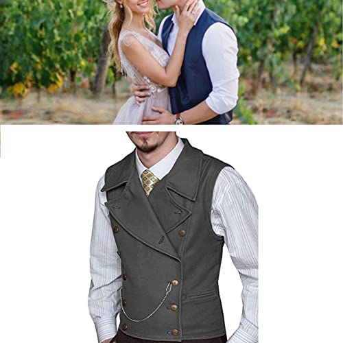 Mens Classic Double Breasted Suit Vest Slim Fit Lapel Fashion Groomsmen Waistcoat for Wedding Prom(XS-5XL to Choose) (Color : Grey, Size : 5X-Large)3