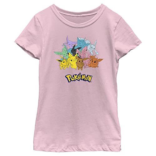 Pokemon Kids Gotta Catch Eeveelutions - Maglietta a maniche corte da ragazza, Rosa chiaro, S