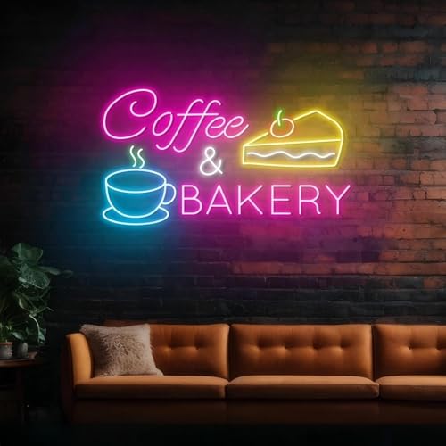 Image of Coffee & Bakery Neon Sign, Open Cake Bakery And Coffee Shop Neon Light,Cake Bakery Wall Decor for family party birthday, kitchen coffee bar dhop restaurant hotel decoration weddings & retail decor