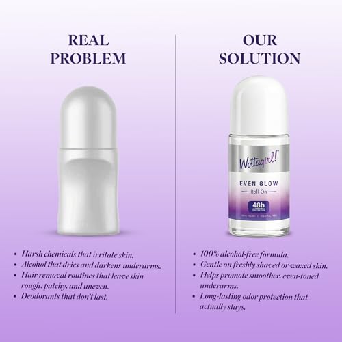 Image of Layer'r Wottagirl 100% Vegan Even Glow Roll On for Women 50ml | Alcohol-free 48H odour protection with underarm brightening and berry floral fragrance. 100% vegan formula