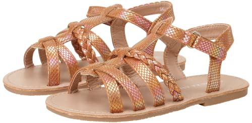 Laura Ashley Baby Girls' Sandals - Slide Sandals with Braided Straps (Toddler), Size 5 Toddler, Cognac