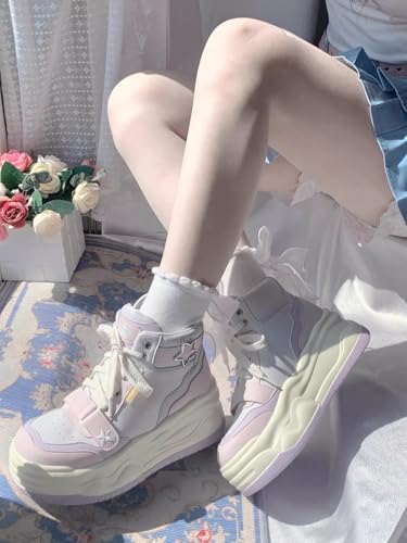 Y2K Kawaii Star Print High Top Sneakers Kawaii Pastel Macaron Color Chunky Platform Shoes | Cute Lo Style for Women4