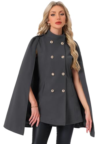 Allegra K Cape Coats for Women's Winter Slit Sleeve Double Breasted Cloak Coat