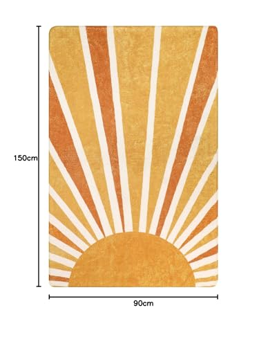 Lahome Boho Sun Print Area Rug - 3x5 Small Washable Rug Modern Abstract Non-Slip Area Rug Accent Distressed Throw Rugs Floor Carpet for Bedrooms Living Laundry Room entryway Rug (3'x5', Rainbow Sun)