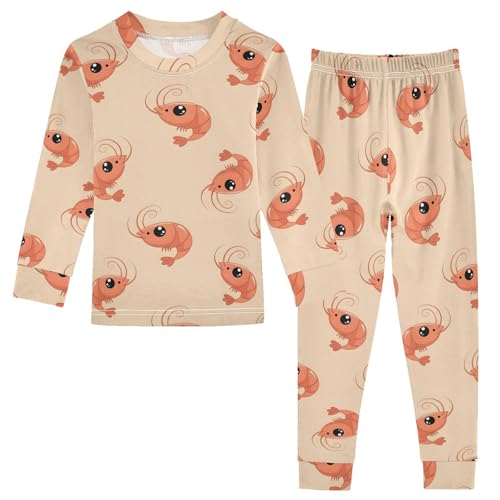 Pajama Sets Long Sleeve Cute Shrimp Pattern Design Soft Comfy Sleepwear 2 Piece PJS 3-8T