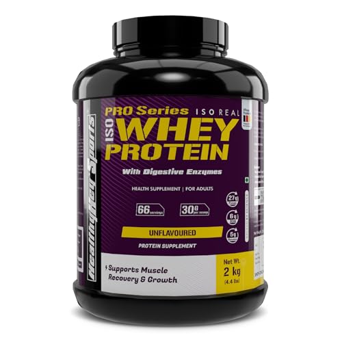 Image of HealthyHey Sports ISO Whey Protein - ISOReal (Sourced From Germany) - 90% Protein with Digestive Enzymes - (Unflavoured - 2 kg)