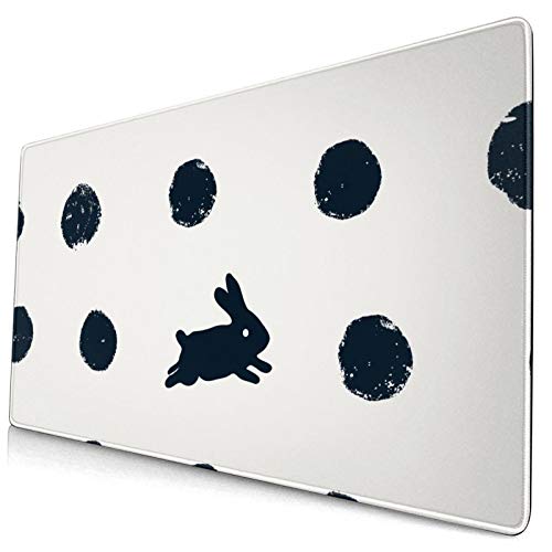 DADABULIU マウスパッド 大型 ゲーミング 丸柄 ウサギ ブラック 北欧 白 マウスマット デスクマット 特大 おおきい キーボードパッド ゴム底 光学式 マウス対応 滑り止め 耐久性 良い おしゃれ かわいい 防水 サイバーカフェ オフィス最適