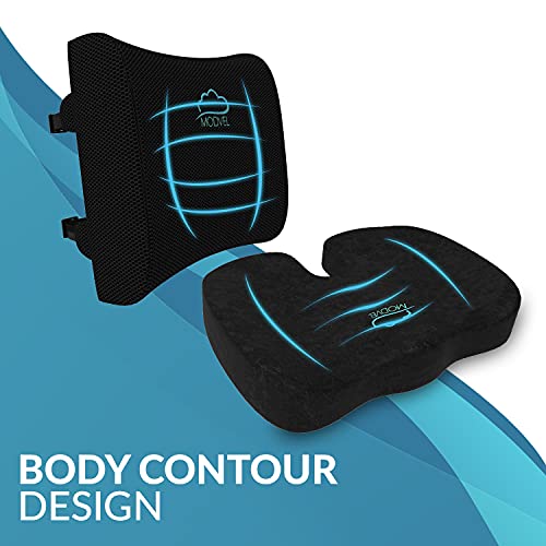 Modvel Memory Foam Seat Cushion And Lumbar Pillow Combo - Gel Infused And Ventilated - Back Pain Relief #TOP2