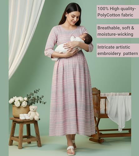 Image of DUMMY SHAPE Pregnancy Dresses for Women Cotton | Floral Anarkali Flare Kurta with Dual Nursing Zippers | Pregnancy & Breastfeeding | Feeding Kurtis | Baby Shower | Gifts for Pregnant Woman