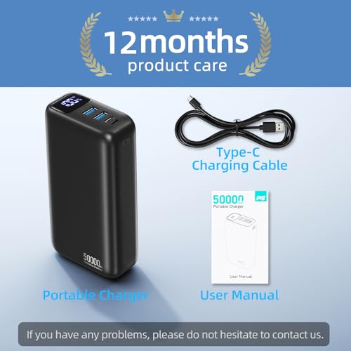 PIFFA 50000mAh Portable Charger Power Bank,22.5W Fast Charging Portable Phone Charge USB-C PQ3.0 QC4.0,LED Display, Battery Pack for iPhone 17/16/15 Pro Samsung Google, for Travel Camping Essential image 8