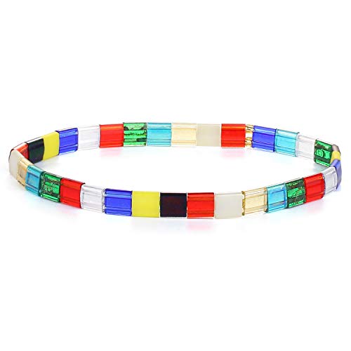 Image of KELITCH Women Stretch Bracelets Mixed Tila Seed Beaded Bracelets Lucky Jewelry for Women Lovers