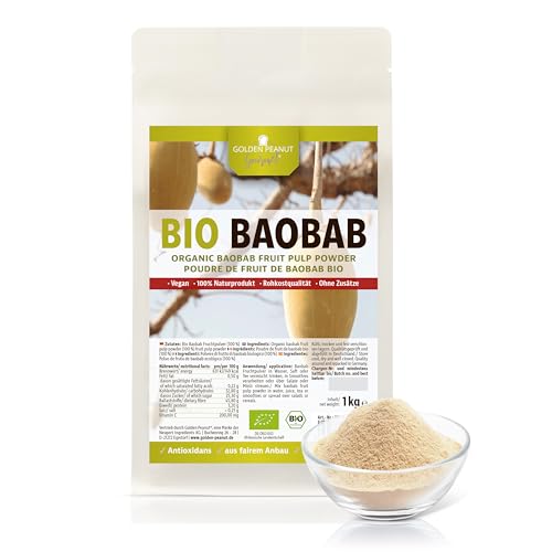GOLDEN PEANUT Gourmet Bio Baobab - Polvo de fruta (1 kg, vegano, calidad de alimentos crudos, 100% orgánico, ideal para cereales, batidos, hornear)