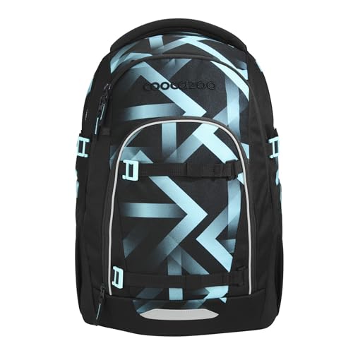 Coocazoo MATE Schulrucksack Laser Lights schwarz-türkis ergonomischer & anpassbarer Tornister höhen- & größenverstellbar mit Brustgurt & Hüftgurt ab der 3. Klasse