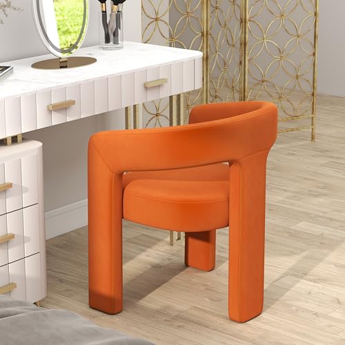 Image of HNY Modern Barrel Kitchen & Dining Room Chair, Velvet Upholstered Accent Chair with Arm, 18.5'' Wide Side Armchair Vanity Chair for Living Room Bedroom Makeup Small Spaces, Orange
