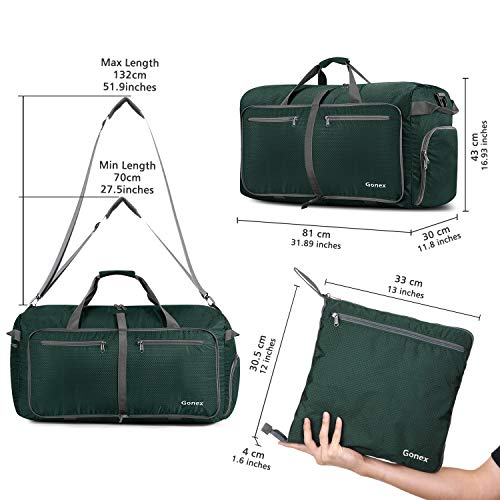 Gonex 100L Foldable Travel Duffle Bag, Extra Large Luggage Duffel with shoes compartment Blackish green