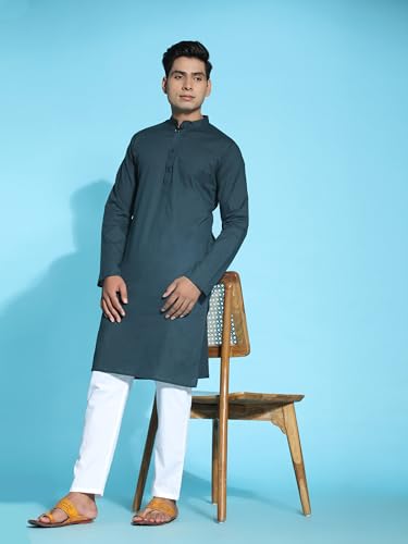 Image of Men's Pure Cotton Solid Kurta Pajama Set Mandarin Collar Casual Yoga Dress