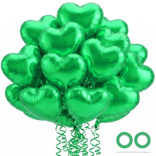 Image of 36 Pcs Green Heart Balloons,18 Inch Heart Foil Balloons Valentine Balloon for Wedding Engagement Party Valentine Day Decorations